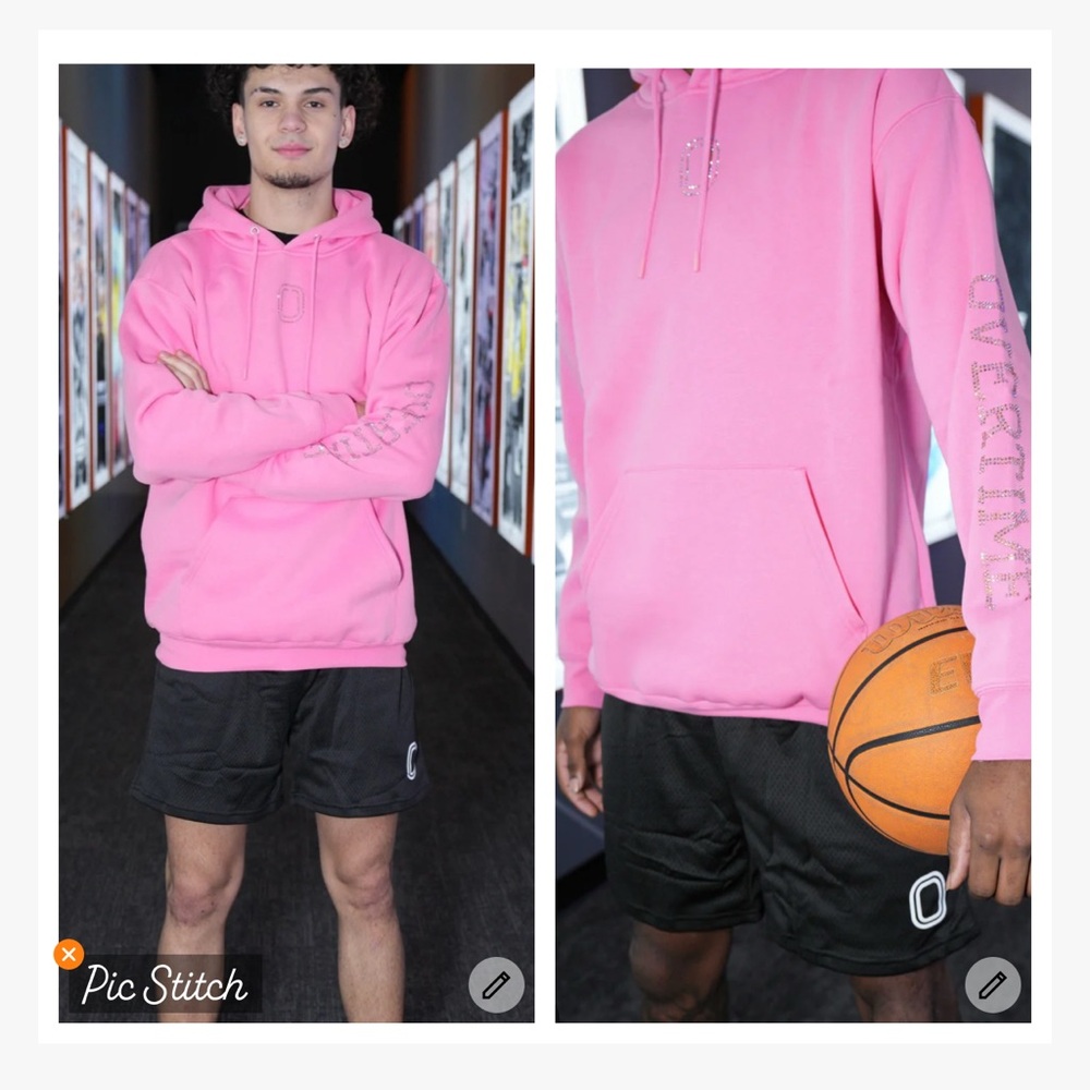 Overtime Classic Rhinestone Hoodie Pink